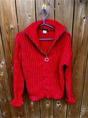 VENUS Red Ribbed Half-Zip Sweater with Ring Pull